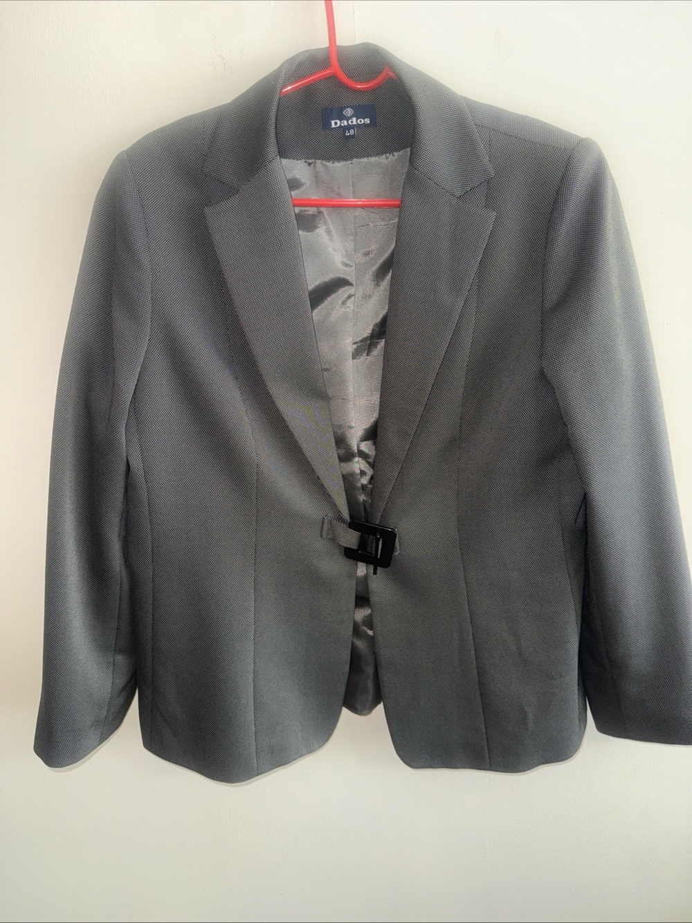 Dados Gray Blazer Size 48 Women's Jacket Unique Buckle Closure Casual Workwear
